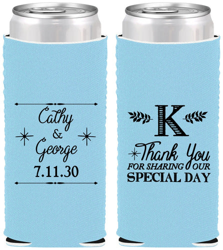 Custom Wedding Neoprene Slim Can Coolers - Monogram | 556