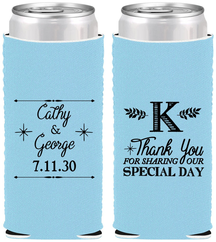 Custom Wedding Neoprene Slim Can Coolers - Monogram | 556