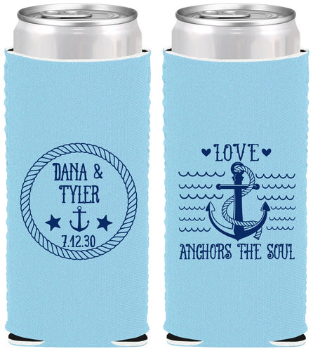 Custom Wedding Neoprene Slim Can Coolers - Anchor The Soul | 558