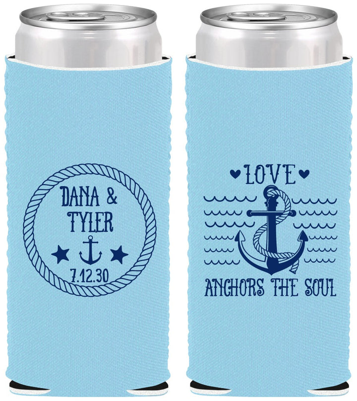 Custom Wedding Neoprene Slim Can Coolers - Anchor The Soul | 558