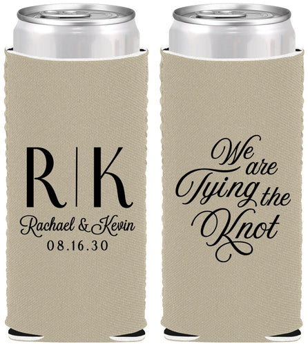 Custom Wedding Neoprene Slim Can Coolers - Monogram Tying Knot | 559