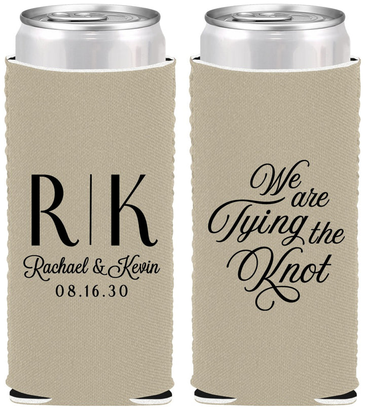 Custom Wedding Neoprene Slim Can Coolers - Monogram Tying Knot | 559