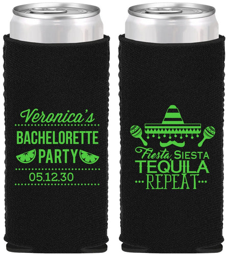 Custom Bachelorette Neoprene Slim Can Coolers - Fiesta Siesta Tequila Repeat | 60000