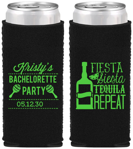 Custom Bachelorette Neoprene Slim Can Coolers - Fiesta Siesta Tequila Repeat | 60002