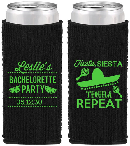 Custom Bachelorette Neoprene Slim Can Coolers - Fiesta Siesta Tequila Repeat | 60003