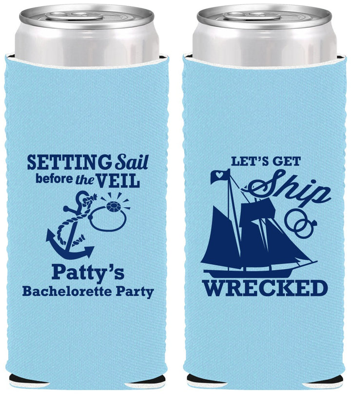 Custom Bachelorette Neoprene Slim Can Coolers - Lets Get Ship Wrecked | 60011