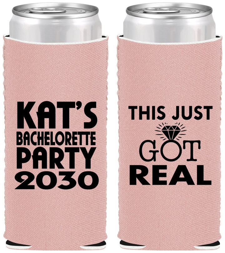 Custom Bachelorette Neoprene Slim Can Coolers - This Just Got Real | 60013
