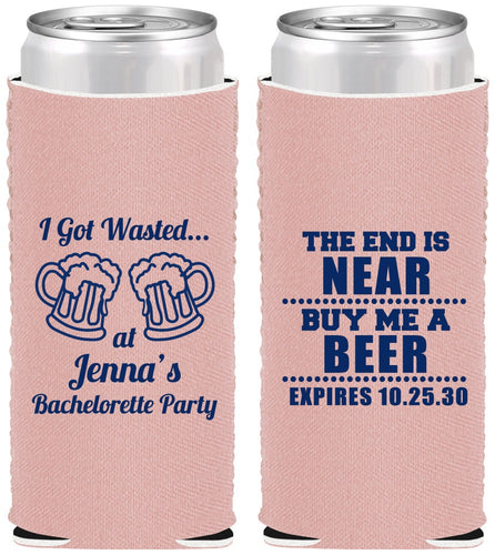 Custom Bachelorette Neoprene Slim Can Coolers - I Got Wasted | 60015