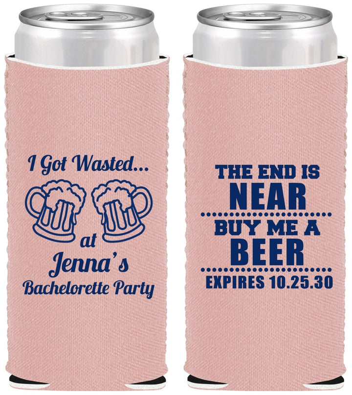Custom Bachelorette Neoprene Slim Can Coolers - I Got Wasted | 60015