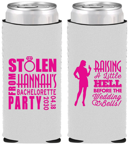 Custom Bachelorette Neoprene Slim Can Coolers - Raising A Little Hell | 60020
