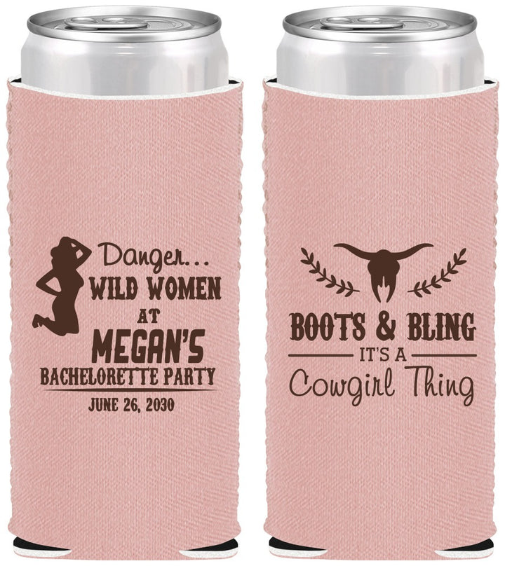 Custom Bachelorette Neoprene Slim Can Coolers - Boots And Bling | 60023