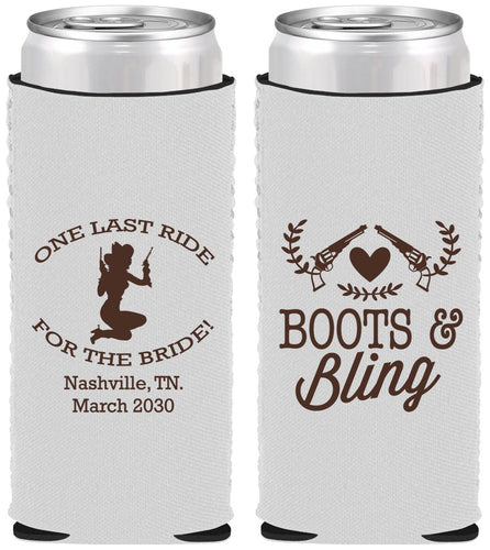 Custom Bachelorette Neoprene Slim Can Coolers - One Last Ride | 60024