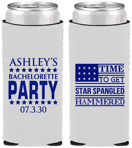 Custom Bachelorette Neoprene Slim Can Coolers - Star Spangled Hammered | 60025