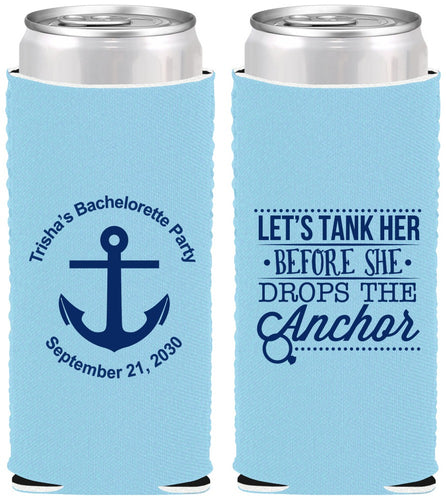 Custom Bachelorette Neoprene Slim Can Coolers - Tank Her Drop Anchor | 60026