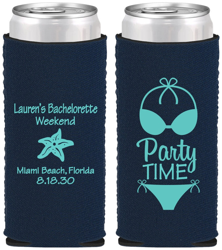 Custom Bachelorette Neoprene Slim Can Coolers - Bikini | 60027