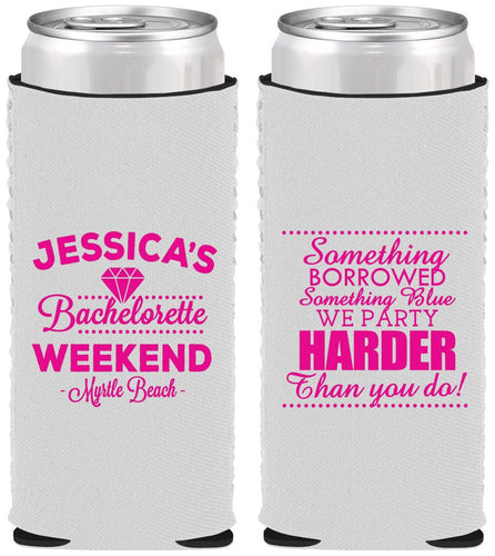 Custom Bachelorette Neoprene Slim Can Coolers - Something Borrowed | 60028