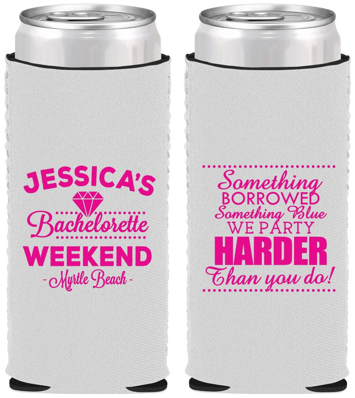 Custom Bachelorette Neoprene Slim Can Coolers - Something Borrowed | 60028