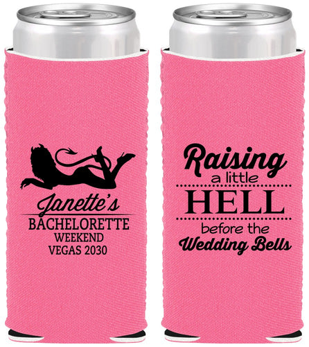 Custom Bachelorette Neoprene Slim Can Coolers - Raising A Little Hell | 60030