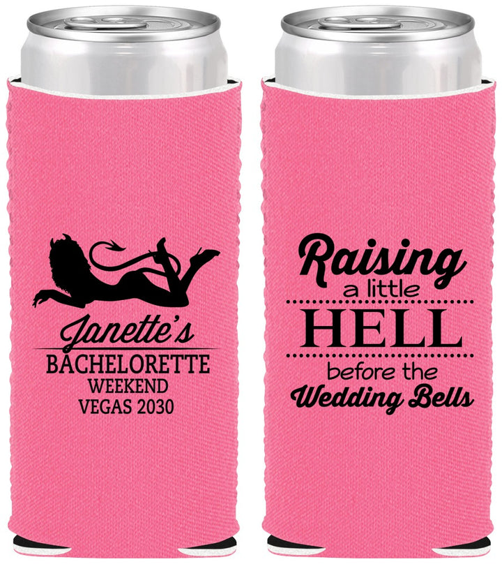 Custom Bachelorette Neoprene Slim Can Coolers - Raising A Little Hell | 60030