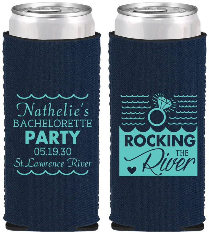 Custom Bachelorette Neoprene Slim Can Coolers - Rocking The River | 60033