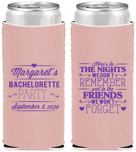 Custom Bachelorette Neoprene Slim Can Coolers - Nights Remember | 60034
