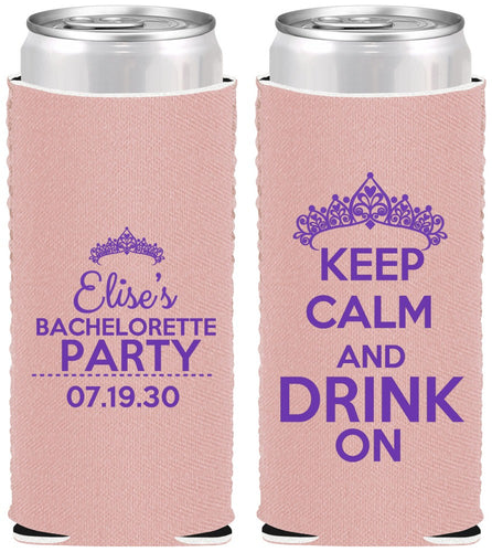 Custom Bachelorette Neoprene Slim Can Coolers - Keep Calm Drink On | 60036
