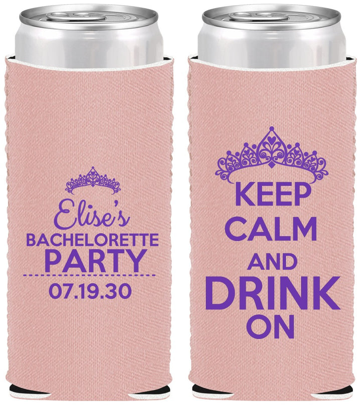 Custom Bachelorette Neoprene Slim Can Coolers - Keep Calm Drink On | 60036