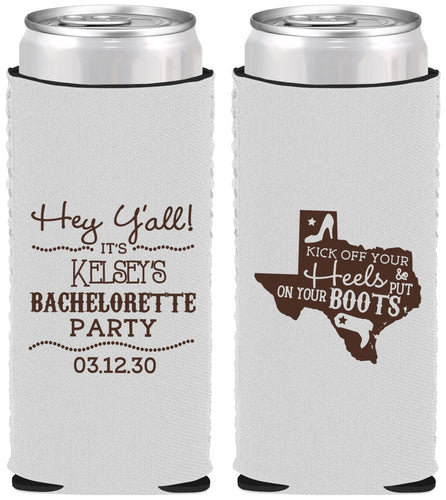 Custom Bachelorette Neoprene Slim Can Coolers - Texas Cowgirl | 60041