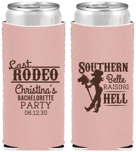 Custom Bachelorette Neoprene Slim Can Coolers - Raising Hell Last Rodeo | 60042
