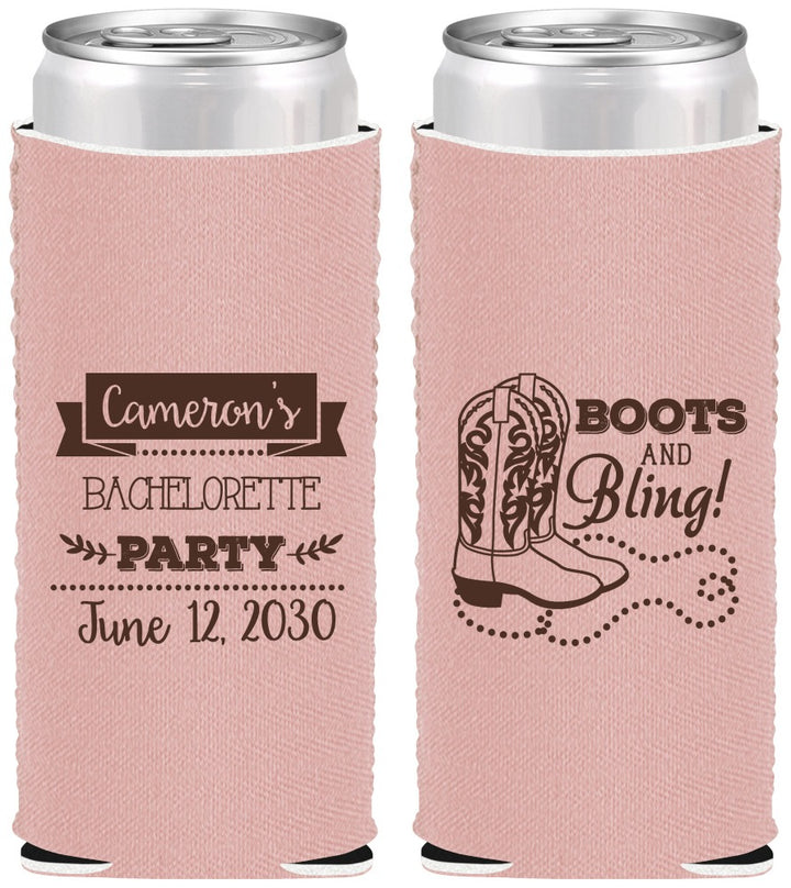 Custom Bachelorette Neoprene Slim Can Coolers - Boots And Bling | 60044