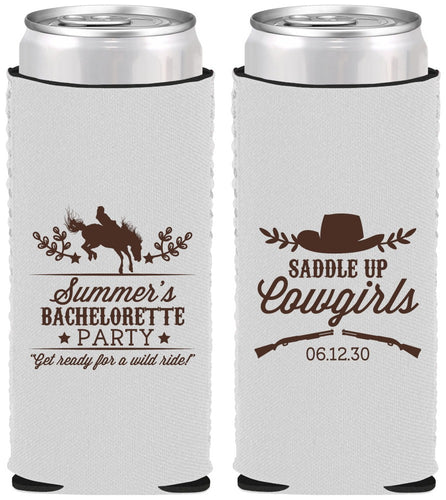 Custom Bachelorette Neoprene Slim Can Coolers - Saddle Up Cowgirls | 60045