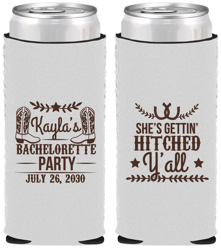 Custom Bachelorette Neoprene Slim Can Coolers - Getting Hitched Yall | 60047