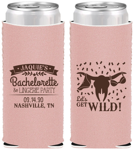 Custom Bachelorette Neoprene Slim Can Coolers - Lets Get Wild Cowgirl | 60048