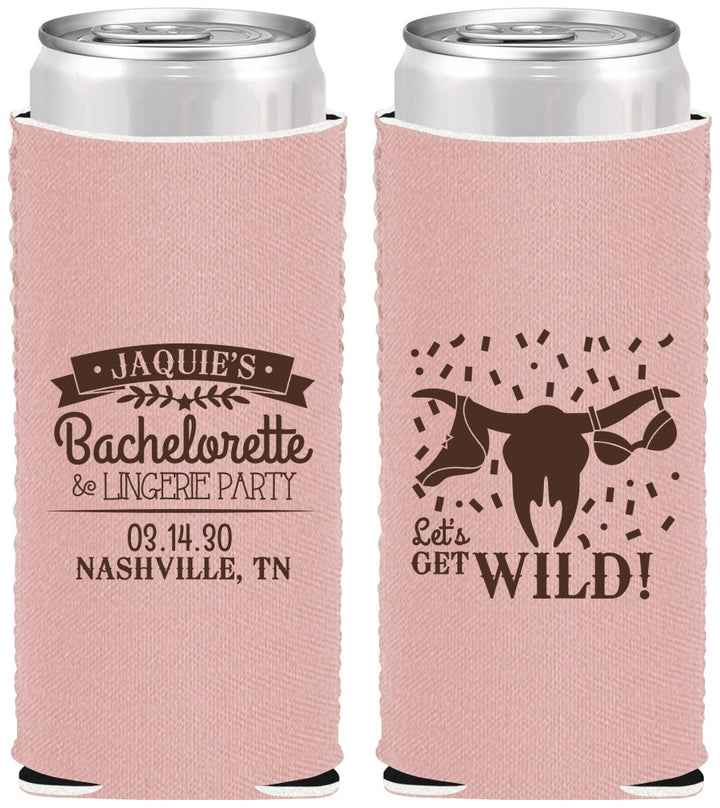 Custom Bachelorette Neoprene Slim Can Coolers - Lets Get Wild Cowgirl | 60048