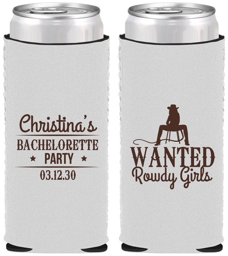 Custom Bachelorette Neoprene Slim Can Coolers - Wanted Rowdy Girls | 60049