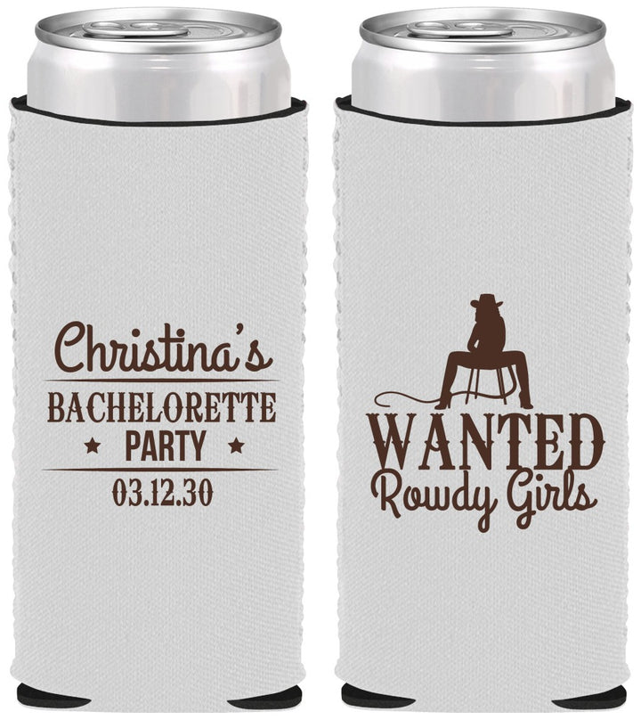 Custom Bachelorette Neoprene Slim Can Coolers - Wanted Rowdy Girls | 60049