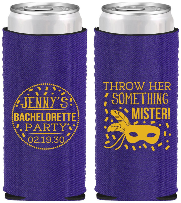 Custom Bachelorette Neoprene Slim Can Coolers - Mardi Gras | 60055