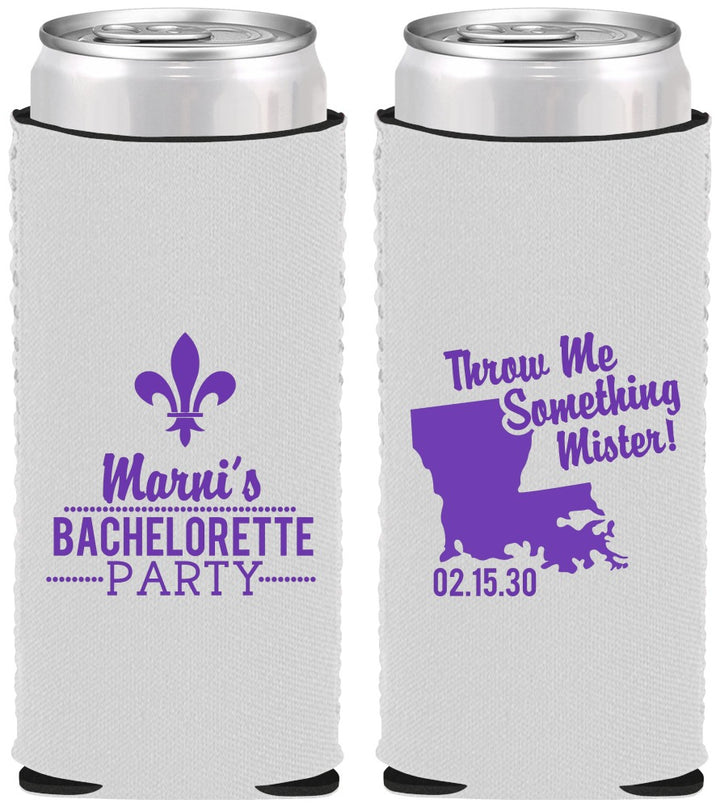Custom Bachelorette Neoprene Slim Can Coolers - Mardi Gras | 60056