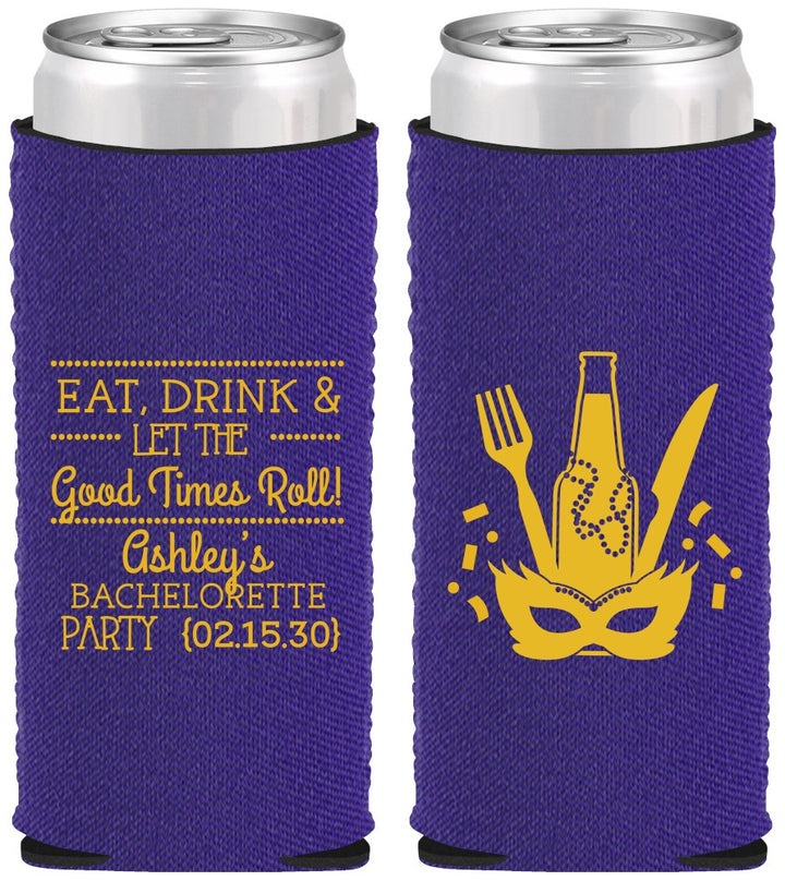 Custom Bachelorette Neoprene Slim Can Coolers - Mardi Gras | 60057