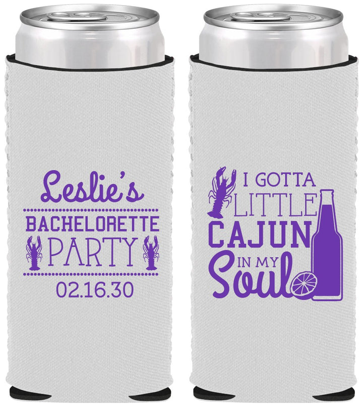 Custom Bachelorette Neoprene Slim Can Coolers - Little Cajun In My Soul | 60058