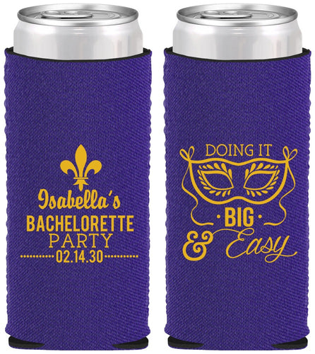 Custom Bachelorette Neoprene Slim Can Coolers - Mardi Gras | 60059
