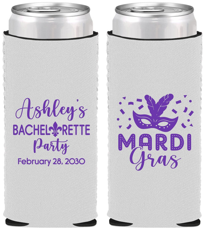 Custom Bachelorette Neoprene Slim Can Coolers - Mardi Gras | 60060