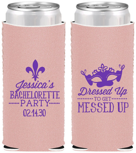 Custom Bachelorette Neoprene Slim Can Coolers - Mardi Gras | 60061