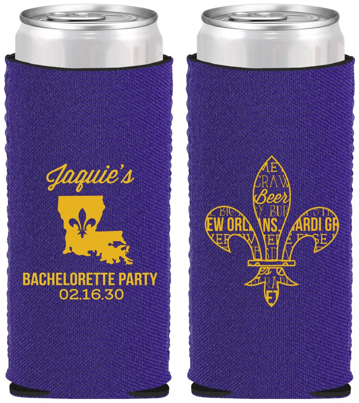 Custom Bachelorette Neoprene Slim Can Coolers - Mardi Gras | 60062