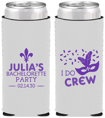 Custom Bachelorette Neoprene Slim Can Coolers - Mardi Gras I Do Crew | 60063