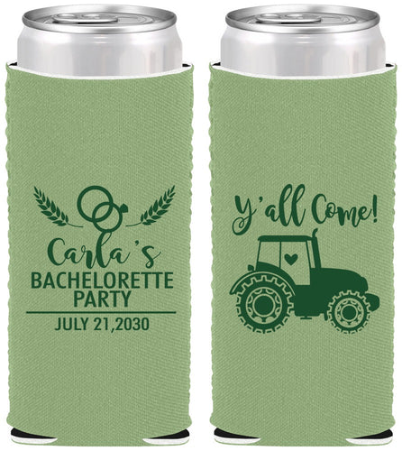 Custom Bachelorette Neoprene Slim Can Coolers - Tractor Farm | 60070