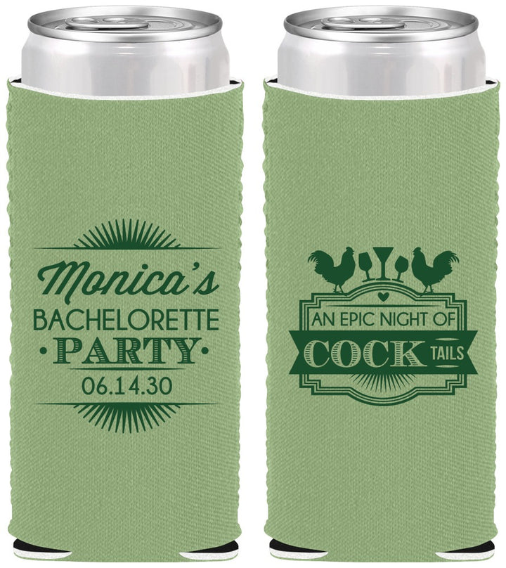 Custom Bachelorette Neoprene Slim Can Coolers - Epic Night Of Cocktails | 60071