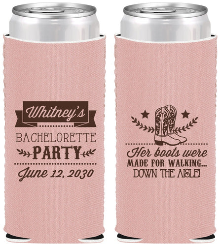 Custom Bachelorette Neoprene Slim Can Coolers - Cowgirl Boots | 60072