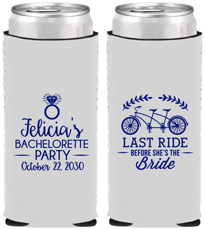 Custom Bachelorette Neoprene Slim Can Coolers - Last Ride Before Bride | 60073