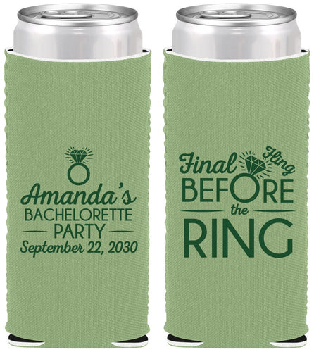 Custom Bachelorette Neoprene Slim Can Coolers - Final Fling Before The Ring | 60074